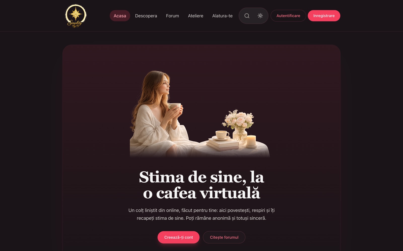 Aceeași pagină pe tema închisă — tema se ține minte între vizite.